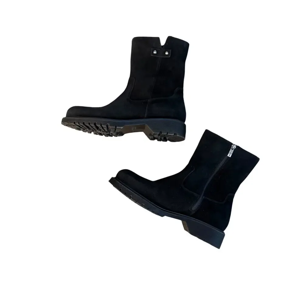<<La Canadienne Hogan City Dry Waterproof Shearling Lined Black Suede Boot 9.5